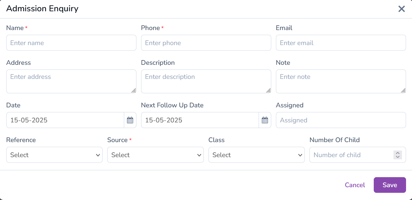 Add Admission Enquiry