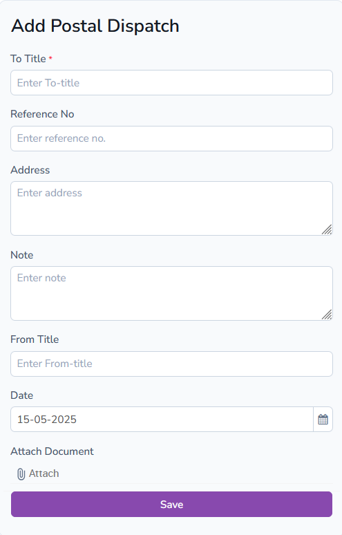 Add Postal Dispatch Form