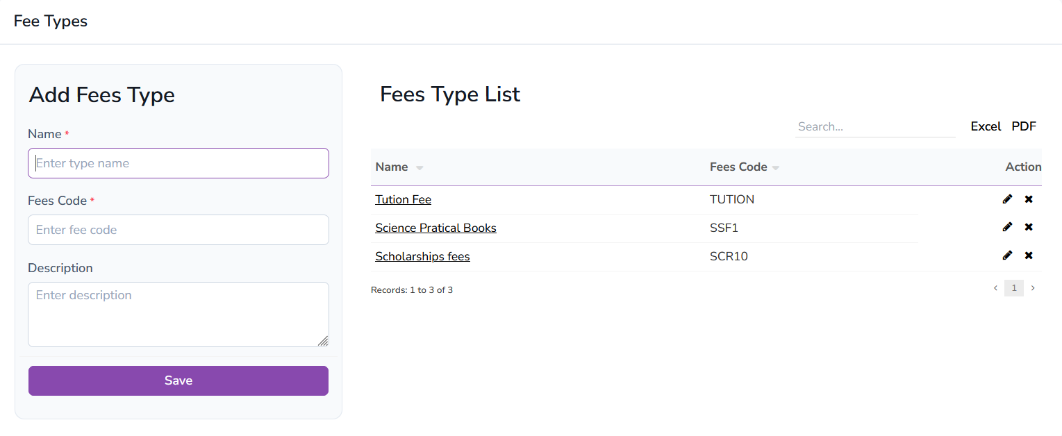 Fees Type List