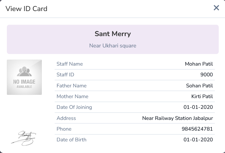 Staff ID Card Preview