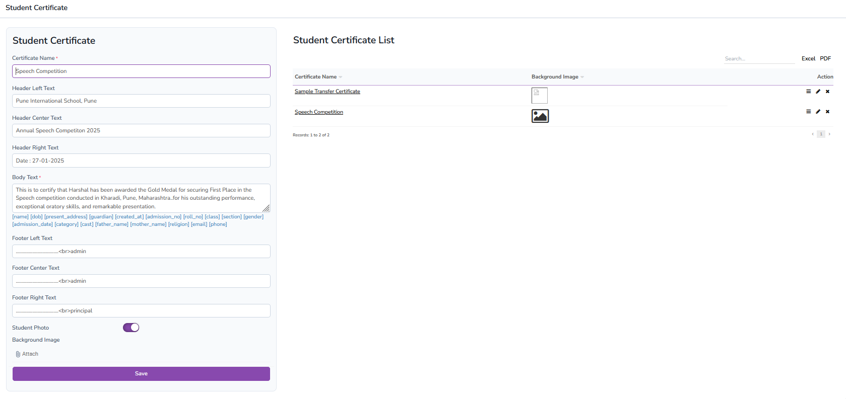 Student Certificate Form