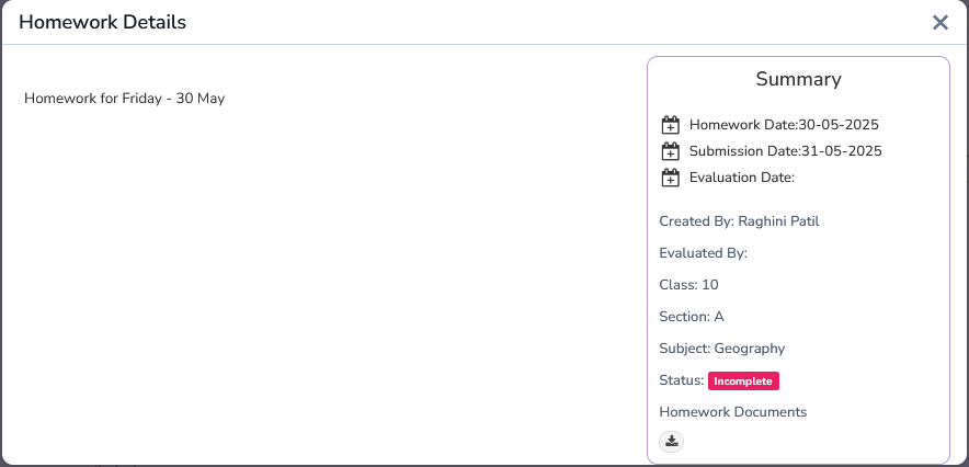 Homework Details and Submission Status