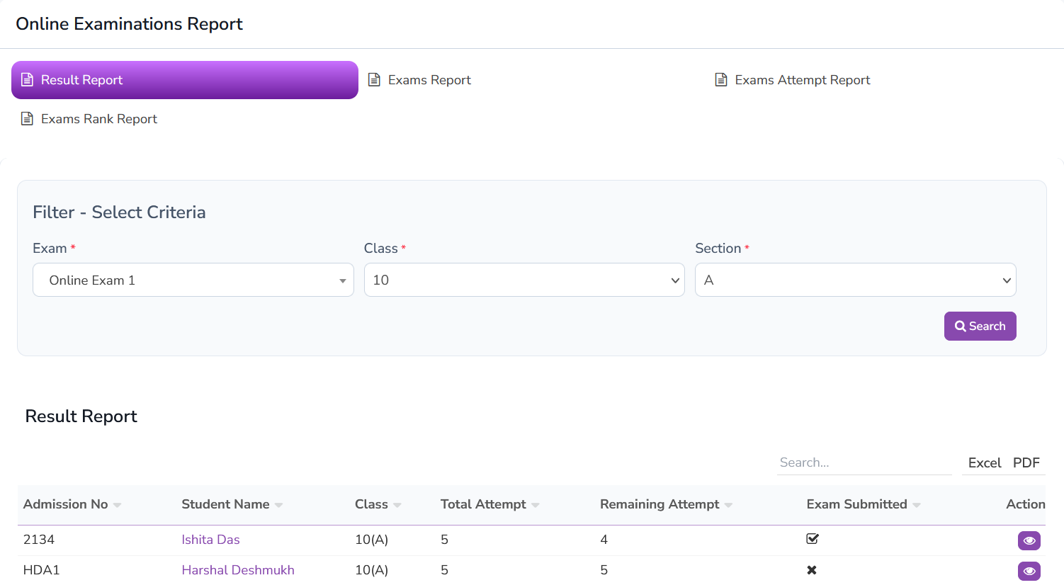 Online Examination Reports